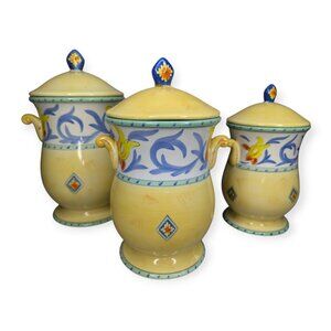 Set of 3 Karidesign Desert Ridge Imports Canisters-Yellow w/Floral Design